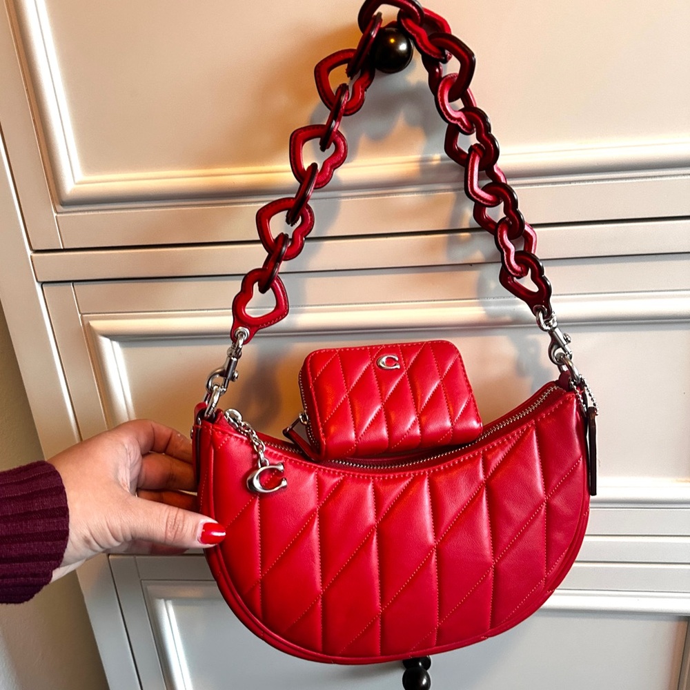 Coach limited edition red Mira bag with hearts strap + wallet set ❣️